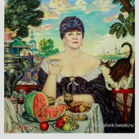 Портрет заказчицы в образе купчихи в ее любимой картине Б.М.Кустодиева.